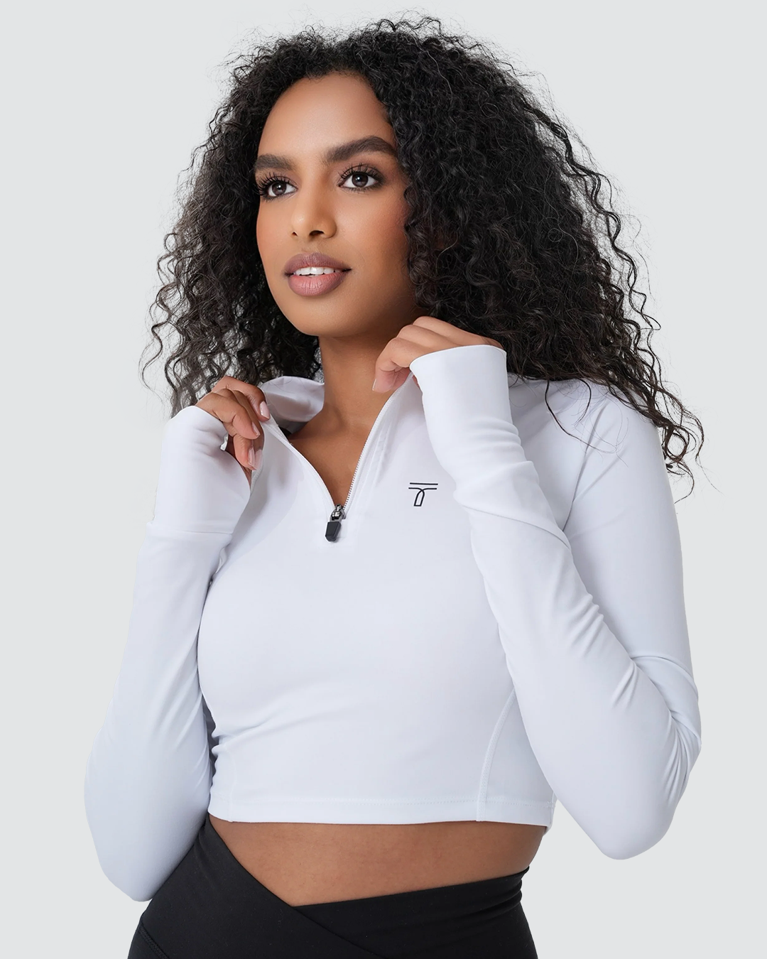 Half-Zip Long Sleeve Crop Top