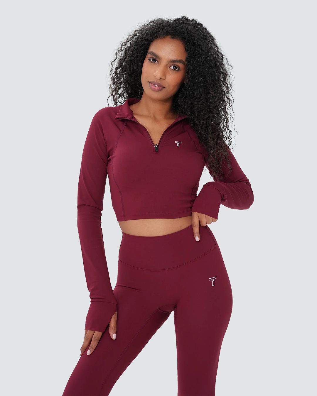 Half-Zip Long Sleeve Crop Top